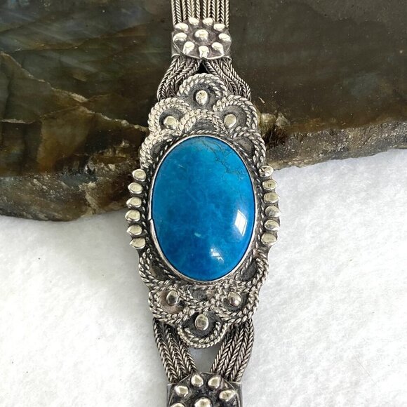 VTG Silver 950 FUAT Blue Quartz Turkish Triple Foxtail Chain Tassel Necklace 49g - Picture 4 of 16